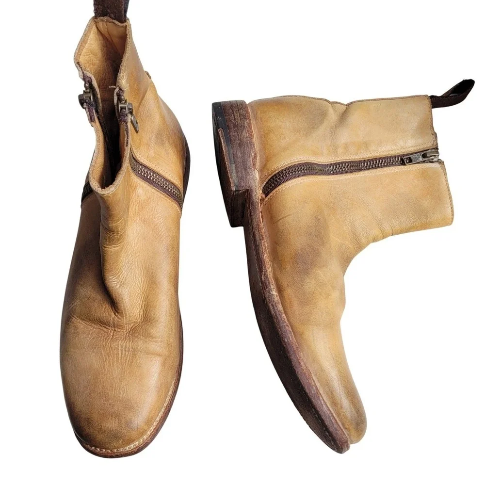 Bed Stu Tan Double Zipper Handmade Leather Boots - Picture 2 of 8